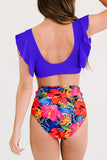 Floral Ruffled Hem High Waist Bikini Set