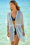 Hollow-out Lace Patterned Pompom Trim Beach Cover-up