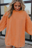 Orange Spooky Season Ghost Print Ribbed Pullover Sweatshirt