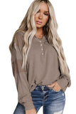 Gray Waffle Patchwork Dolman Sleeve Henley Top