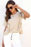 Solid Ruffle Trim Short Sleeve Top