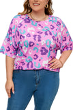 Leopard Kiss Print Plus Size Short Sleeve Tee