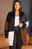 Cardigan color block ouvert sur le devant de grande taille marron 