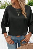 Smoke Gray Shirred Dolman Sleeve Satin Blouse