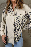 Leopard Print Detail Pocketed Corduroy Jacket