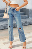 Vintage Distressed Split Hem Straight Leg Jeans