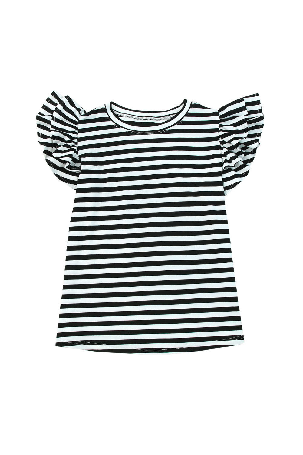 Stripe Print Tiered Ruffled Sleeve Tee