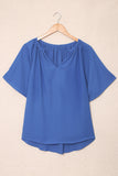 Split Neck Pleated Loose Top