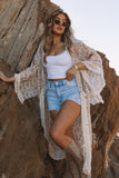 Tassel Trim Split Sleeve Boho Print Kimono