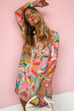 Abstract Geometry Print Half Puff Sleeve Loose Shirt