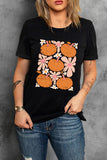 Black Halloween Sunflower Pumpkin Graphic Tee