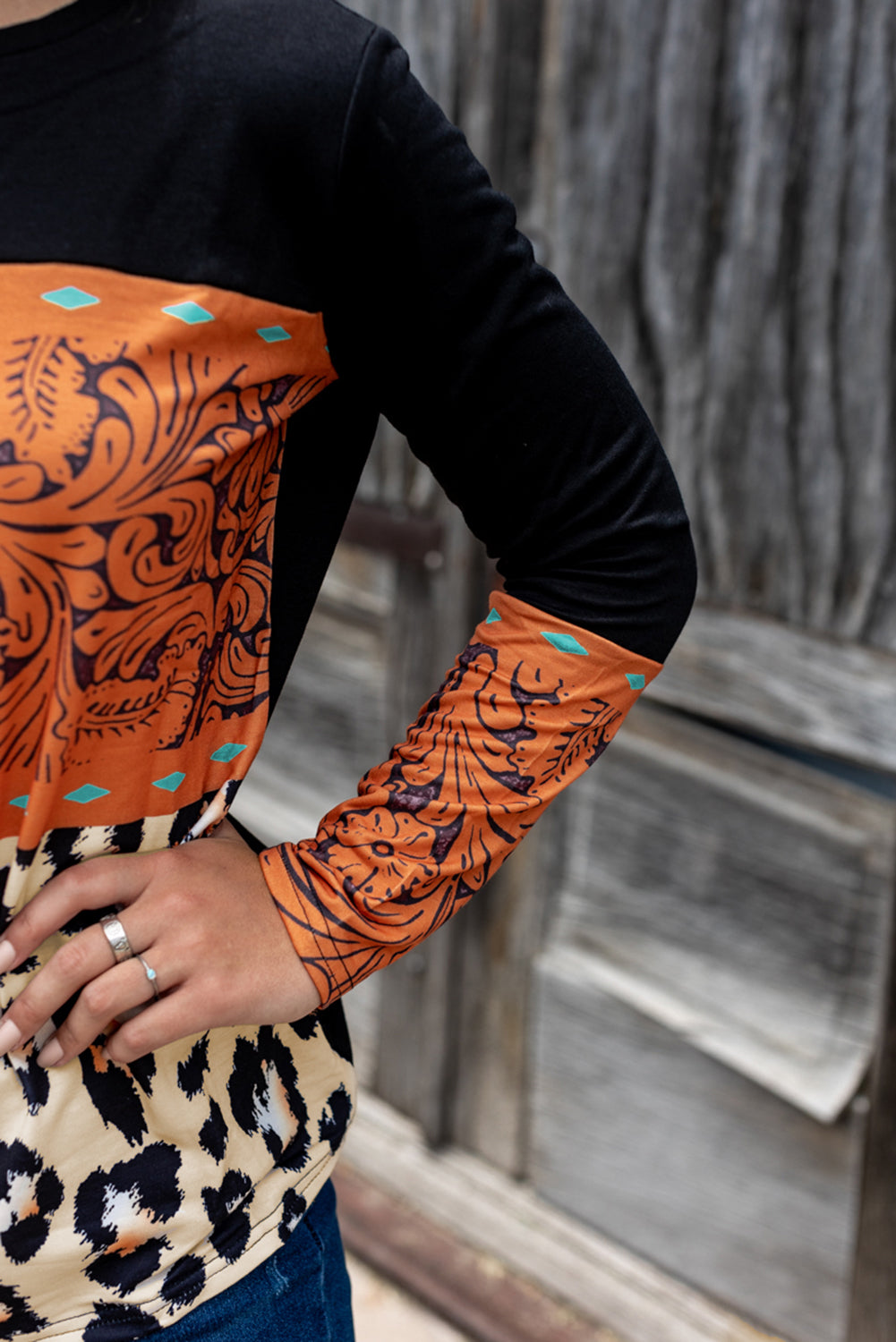 Leopard Tribal Print Splicing Long Sleeve Top