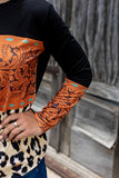 Leopard Tribal Print Splicing Long Sleeve Top