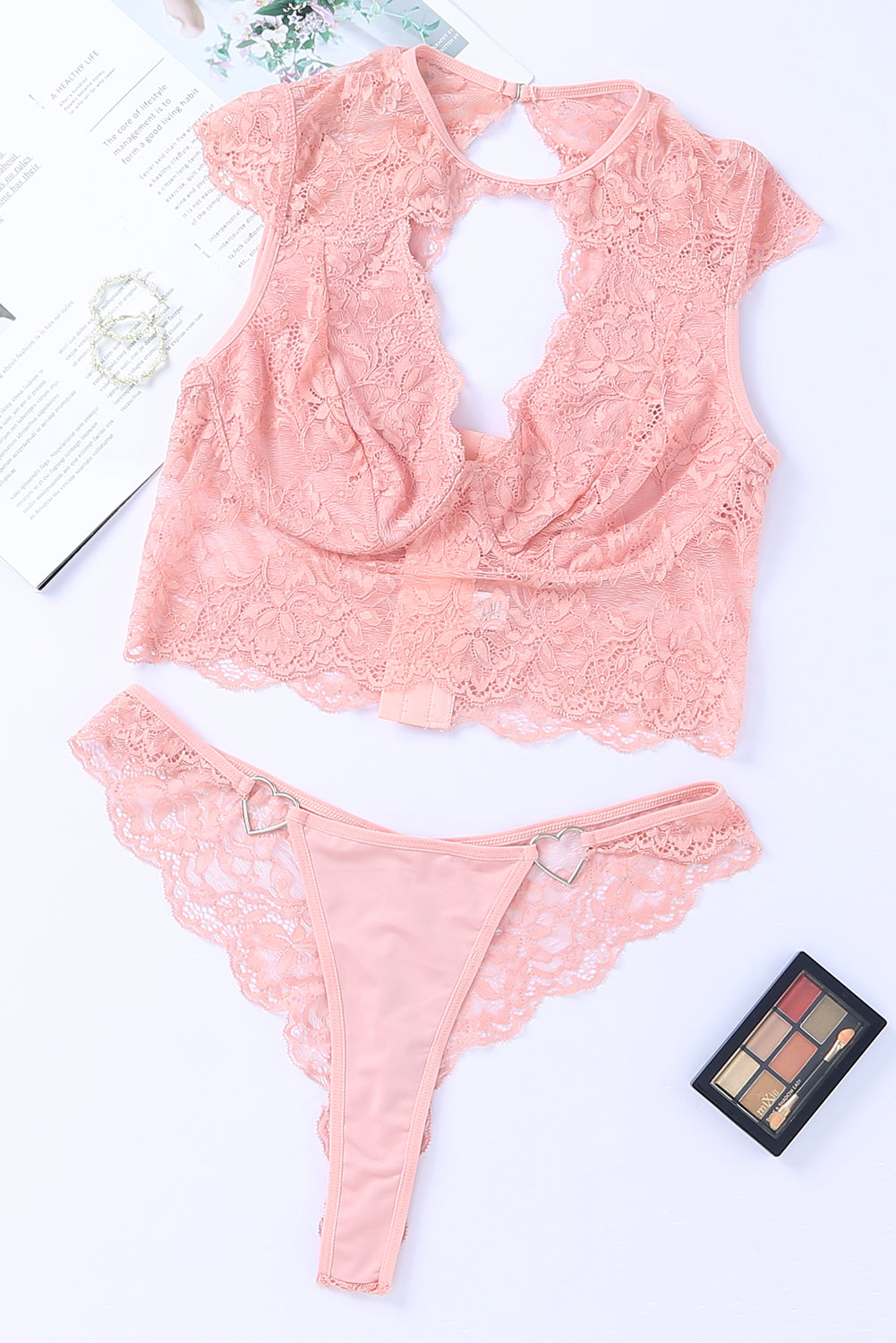 2pcs Cutout Lace Bustier Lingerie Set