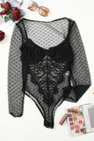 Body bralette noir en dentelle et maille à manches longues 