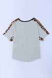 Leopard Splicing O-neck Short Sleeve T Shirt