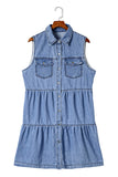 Flap Pockets Button up Sleeveless Denim Dress