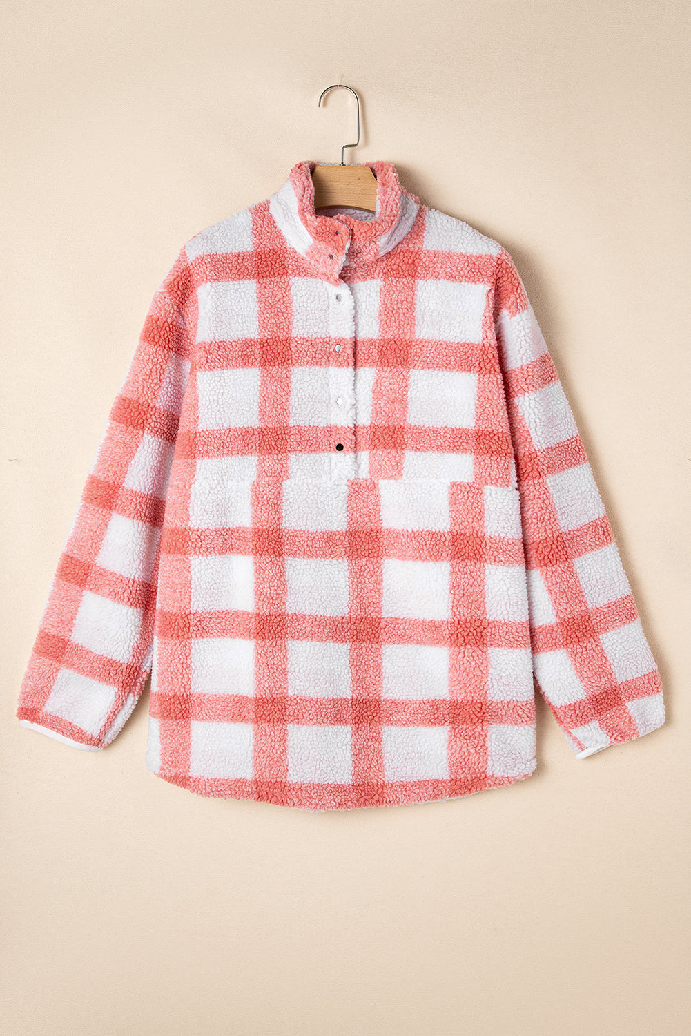 Plus Size Tunic Plaid Sherpa Henley Sweatshirt