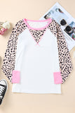 Leopard Patchwork Long Sleeve Plus Size Top