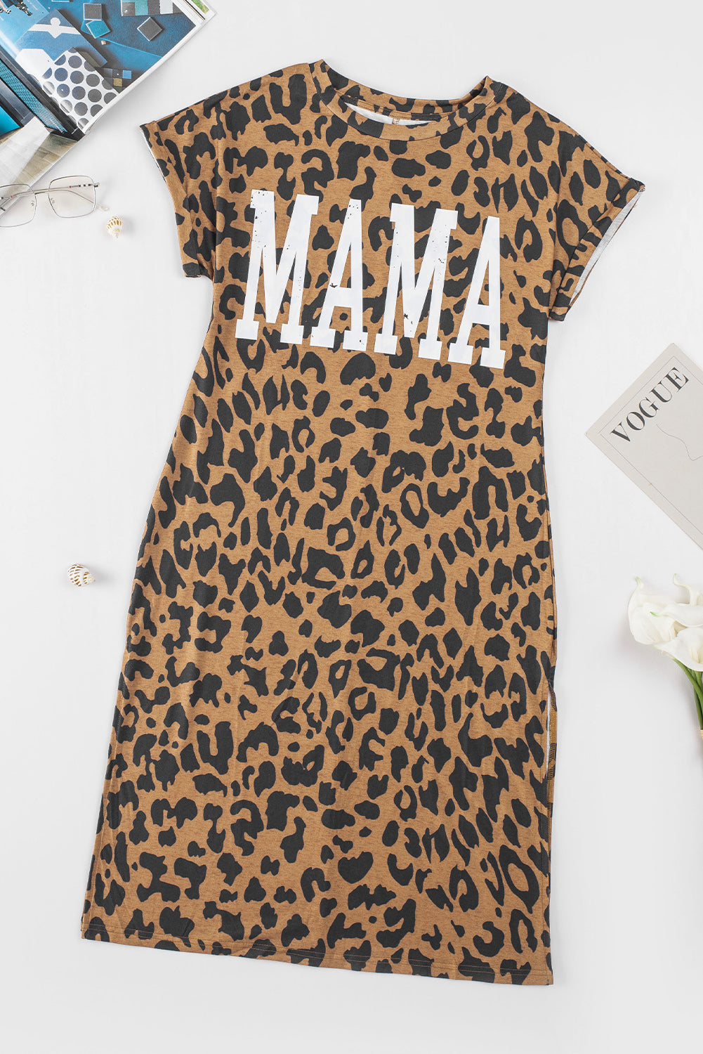 MAMA Letter Print Slit T-Shirt Dress