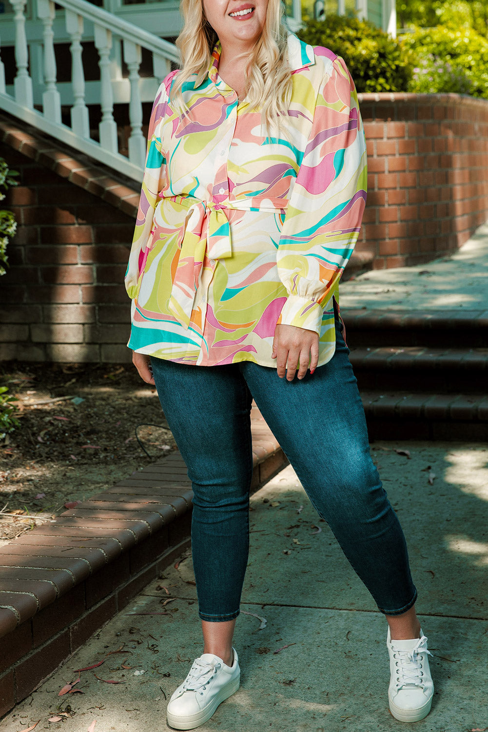 Plus Size Abstract Print Loose Tunic Shirt