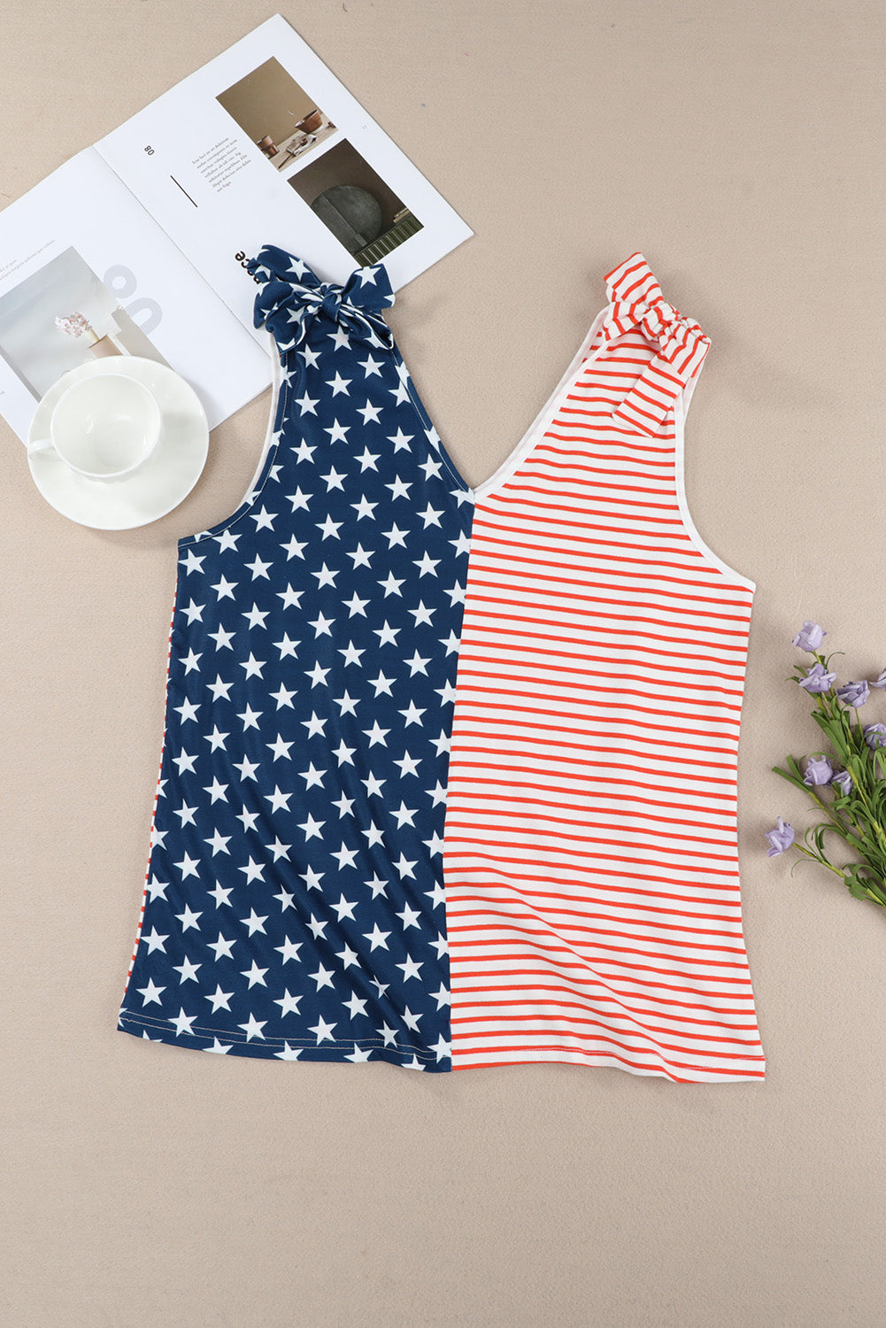 American Flag Color Block Knotted Straps Tank Top