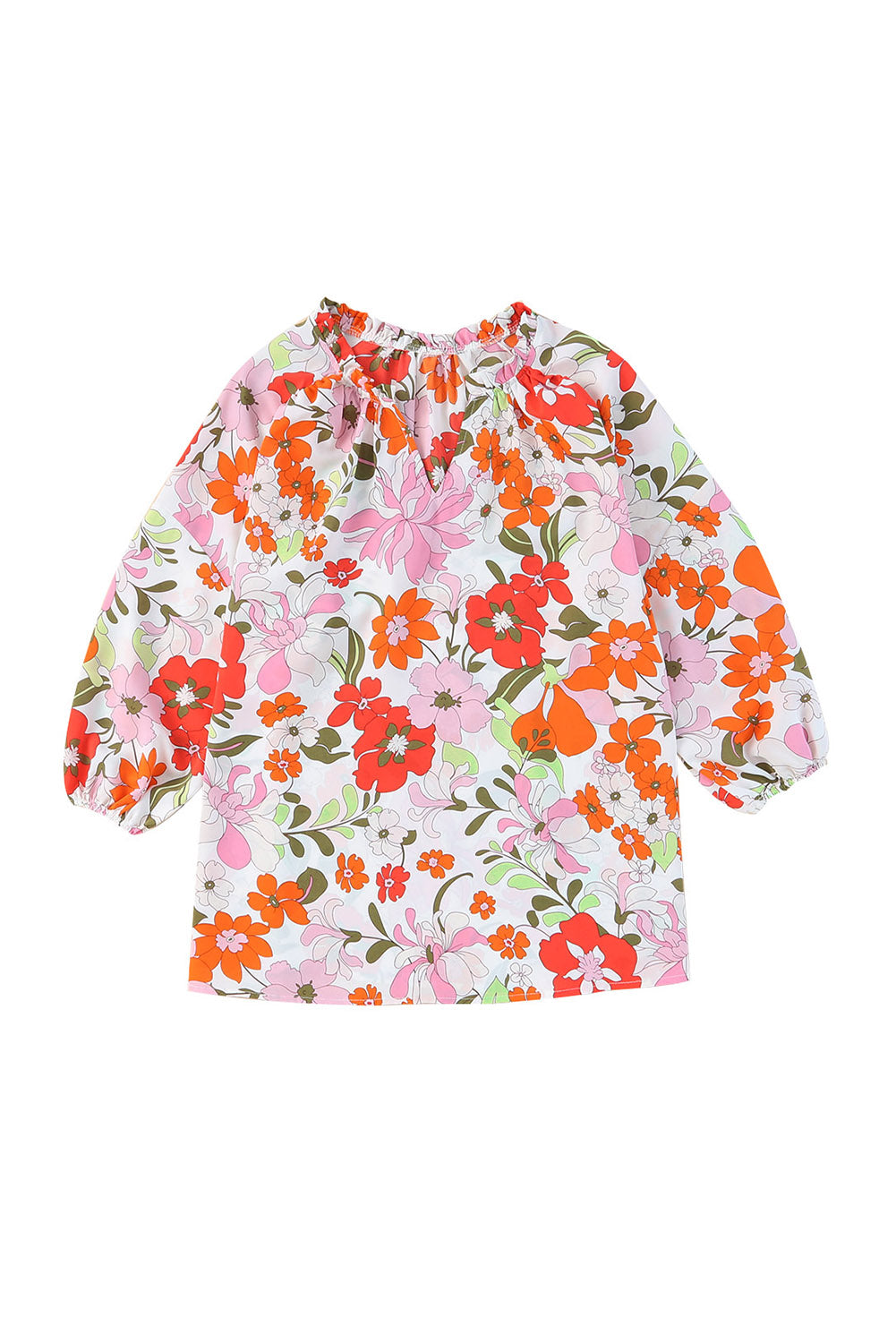 Blouse orange à manches bouffantes et à volants et fleurs épanouies