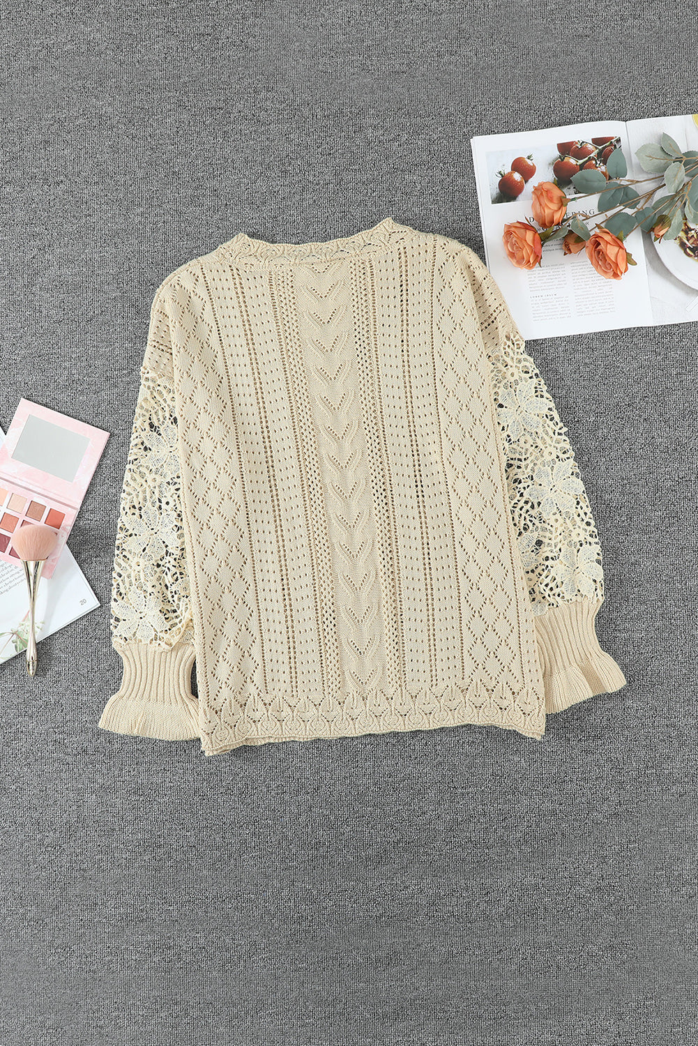 Crochet Lace Pointelle Knit Sweater