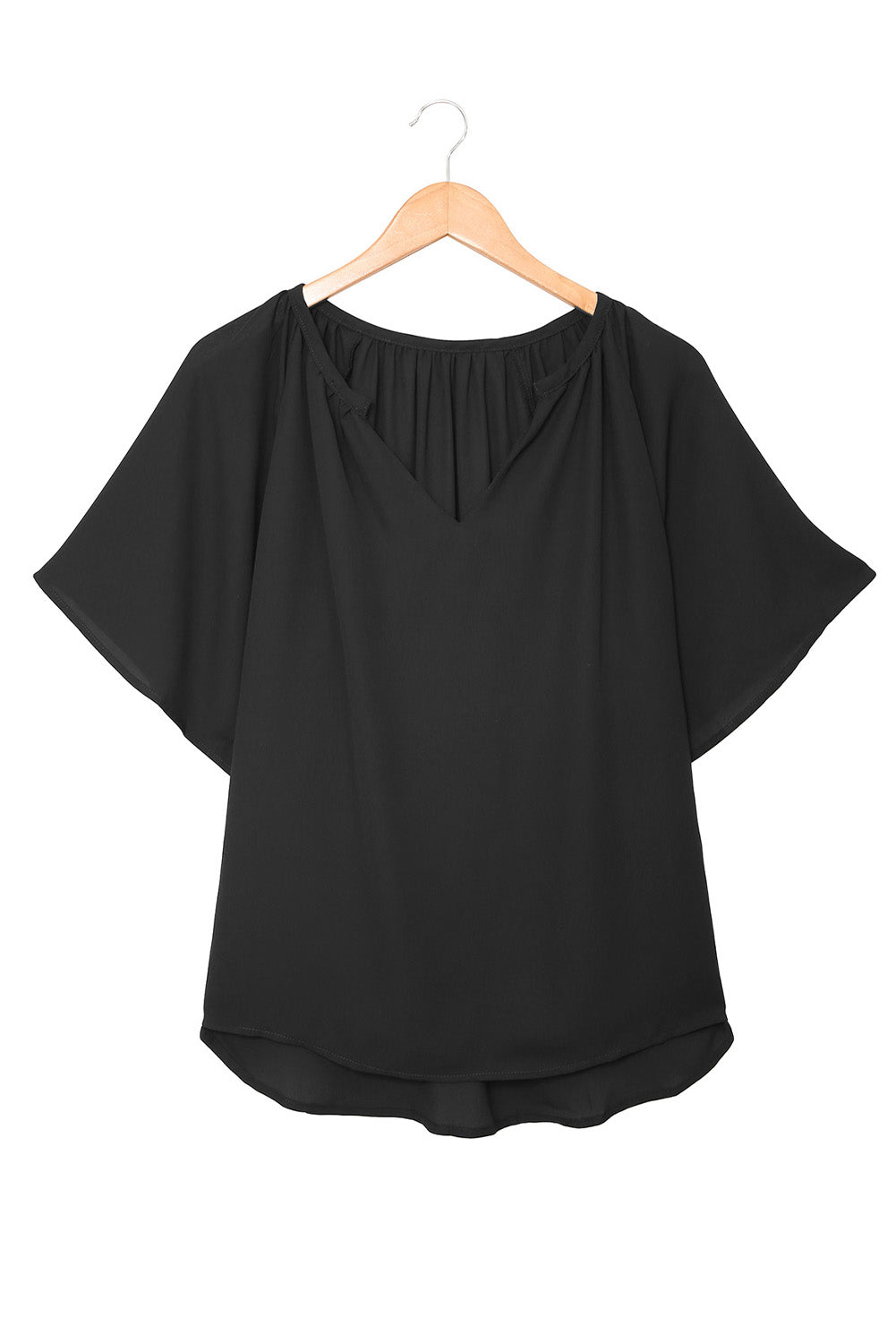 Split Neck Pleated Loose Top