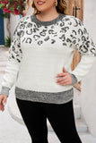 Leopard Knitted O-neck Plus Size Sweater