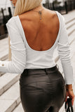 Buttoned Cuffs Ribbed Long Sleeve Bodysuit