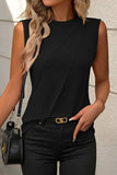 Black Crew Neck Pleated Tank Top