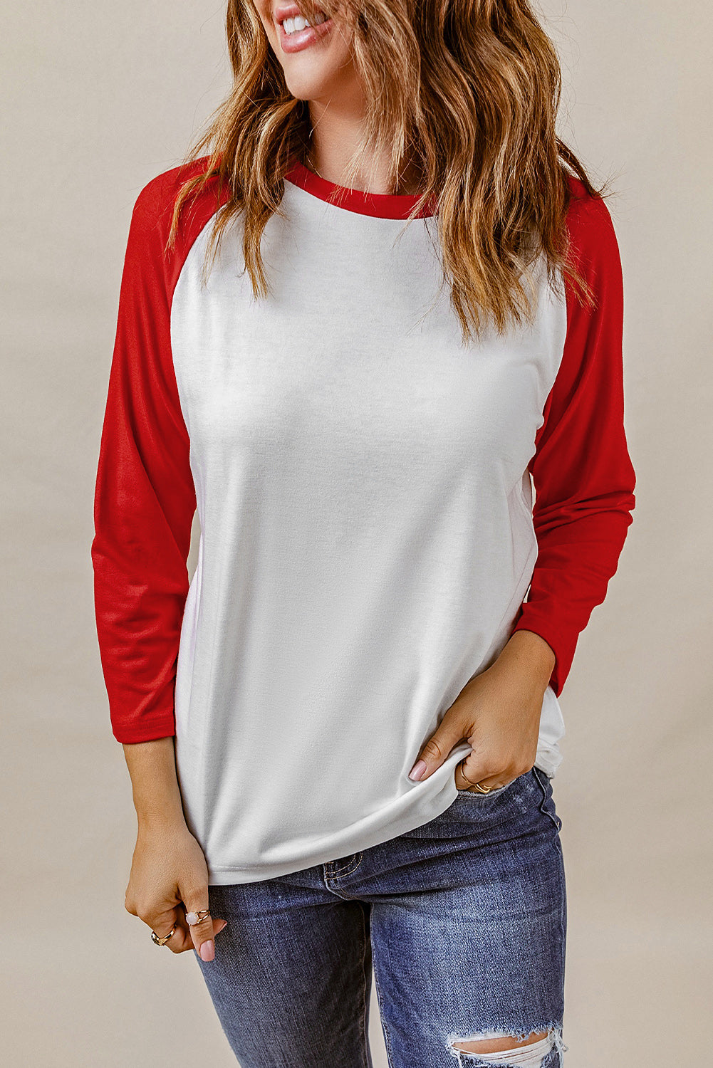 Color Block Raglan Sleeve Pullover Top