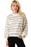 Khaki Oversized Striped Bishop Sleeve Pullover Sweatshirt