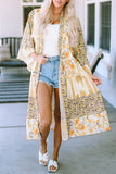 Wide Sleeve Mixed Floral Print Long Kimono