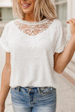 Lace Swiss Dot Cuffed Sleeves Top