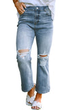 Sky Blue Distressed Ripped Flare Jeans