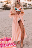 Ruffle Half Sleeve Tie Front Flowy Beach Cover Up