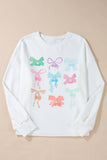 White Bowknot Pattern Drop Shoulder Loose Sweatshirt