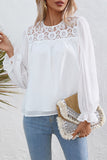 Lace Patch Sheer Flounce Sleeve Blouse