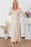 Striped V-neck Long Sleeve Casual Dress