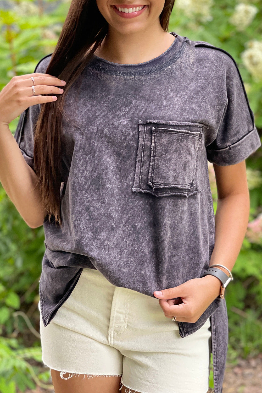 Vintage Mineral Wash Pocketed Tee with Slits