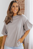 Joint Bubble Sleeve Round Neck Blouse