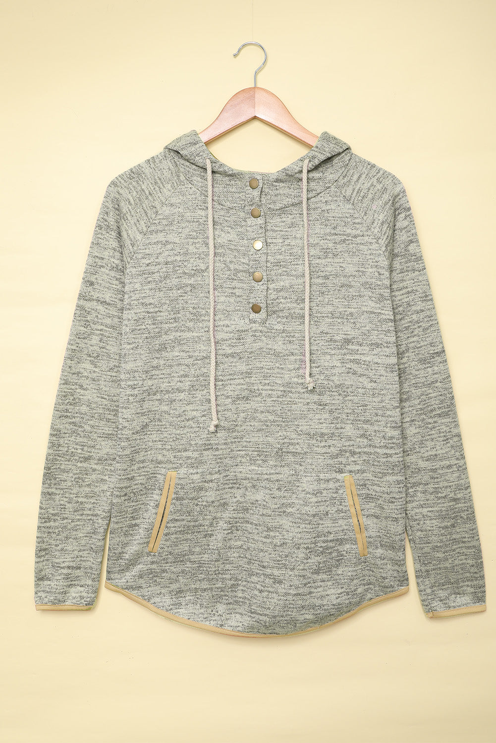 Heathered Print Button Snap Neck Pullover Hoodie