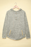 Heathered Print Button Snap Neck Pullover Hoodie