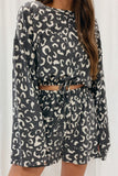 Animal Print Long Sleeves Pullover and Shorts Lounge Set