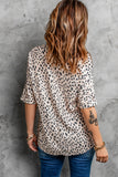 Animal Print V-neck Rolled Sleeve Tunic Top