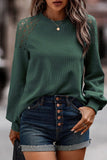 Khaki Lace Long Sleeve Textured Pullover