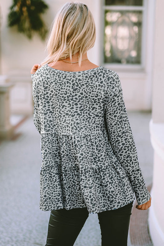 Print Long Sleeve Ruffled Babydoll Blouse