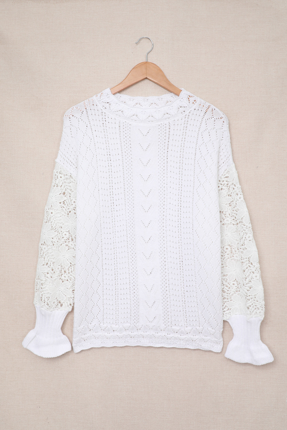 Crochet Lace Pointelle Knit Sweater